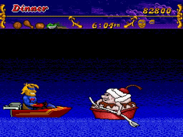 Captain Novolin a sundae paddling toward the protagonist's boat.