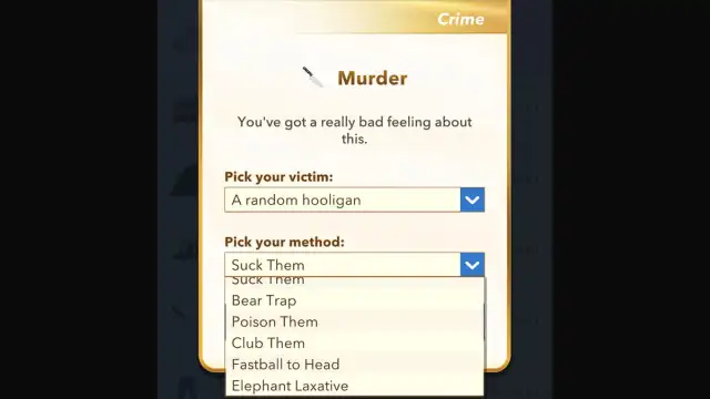 BitLife murder option for the Cursed Killer challenge