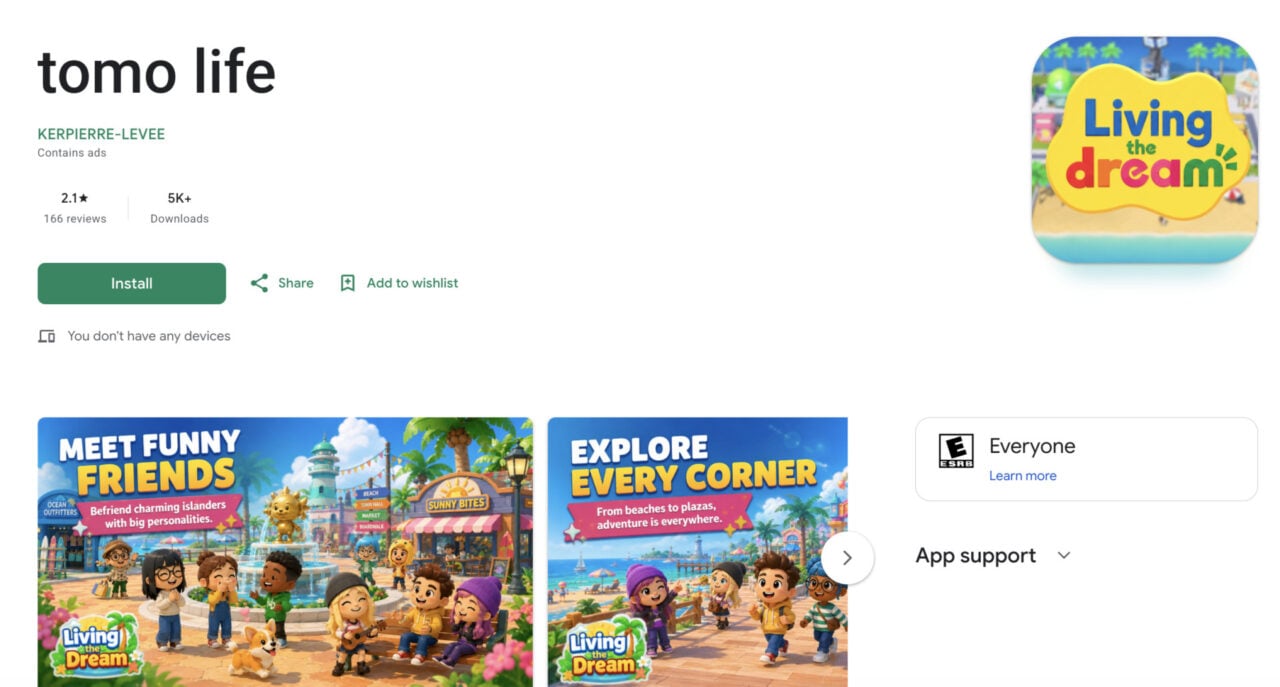 Google Play Store Takes Down Nintendo’s Tomodachi Life Knockoff After Surpassing 50,000 Downloads