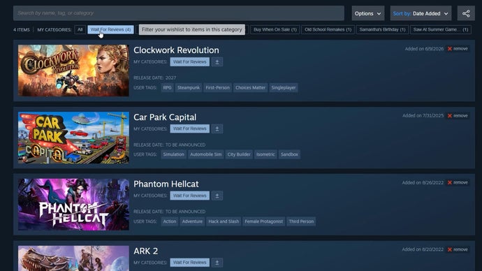 Steam Introduces Categories for Wishlists to Enhance Game Organization for Upcoming Sales
