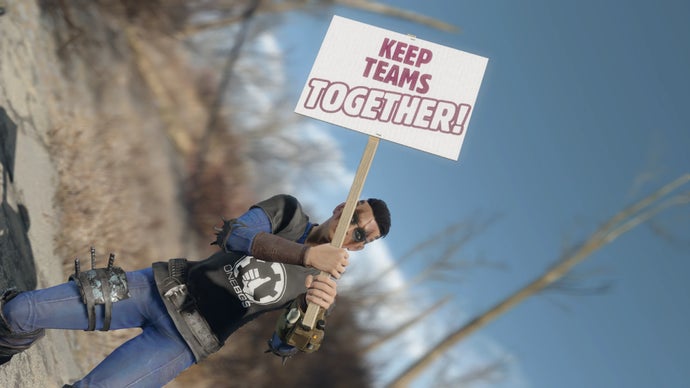 Unionized Microsoft Workers Protest Bethesda Layoffs with Fallout 4 Modifications Featuring Protest Signs and OneBGS Vault Suits