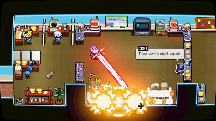 “Laser Guy: A Twin-Stick ‘Anti-Shooter’ Featuring a Stressed Game Developer with Uncontrollable Laser Beam Powers”