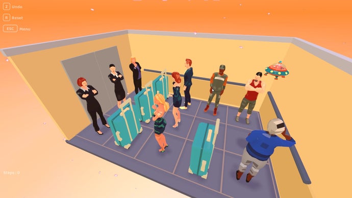 A puzzle game where you must avoid the doing the most awkward of things: facing someone while riding an elevator